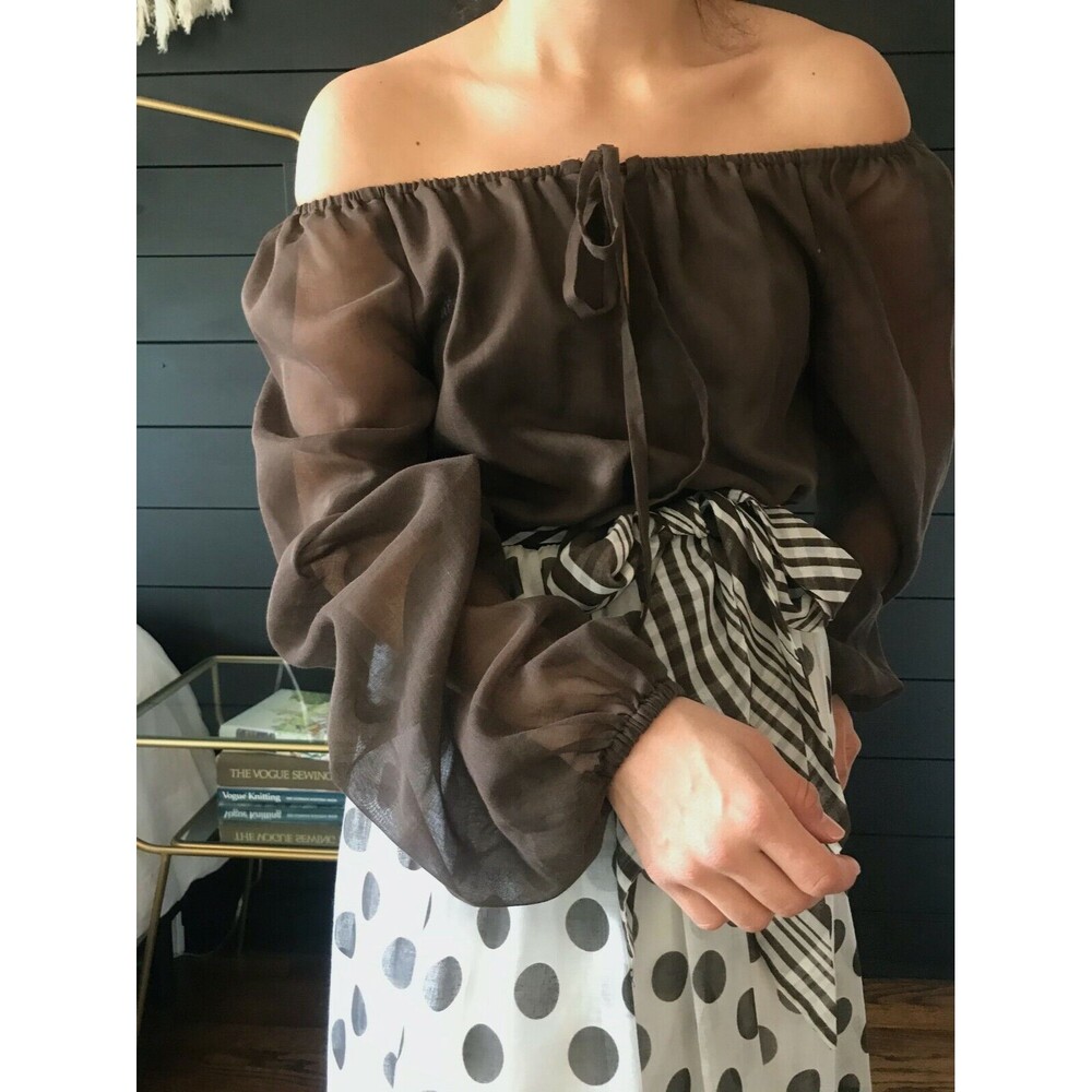 vtg 60s Jack Bryan dress brown polka dot sheer top bohemian boho‎ ruffle small